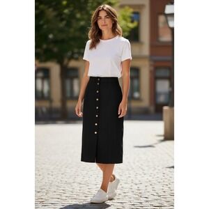 LOFT Outlet Black Suede Button Front Midi Skirt Size 6